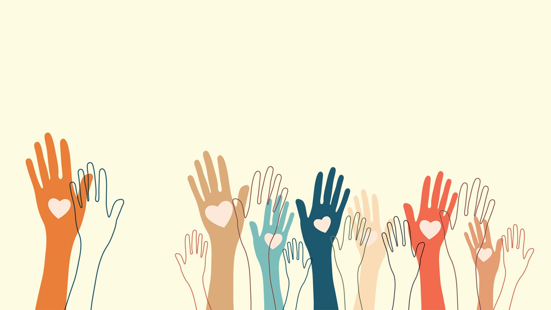 Illustrated hands reaching upwards